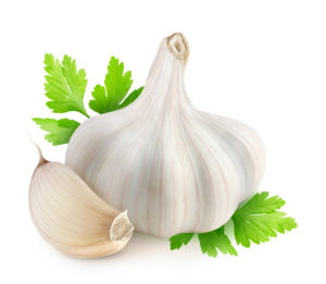 Garlic and parsley isolated on white